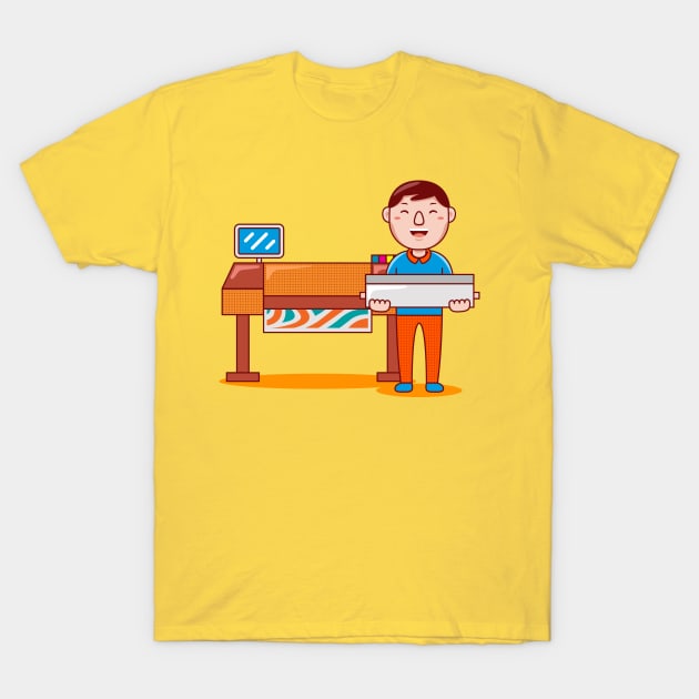 Cute Print Worker Cartoon T-Shirt by MEDZ